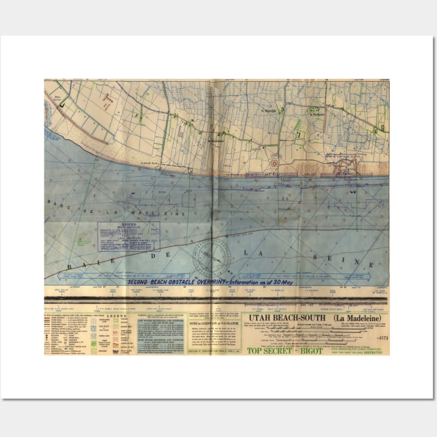 Vintage Utah Beach D-Day Invasion Map (1944) Wall Art by Bravuramedia